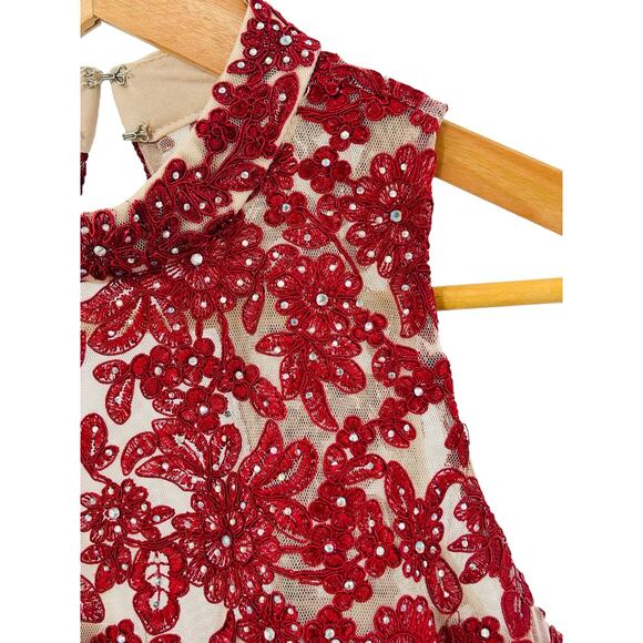 CITY TRIANGLES Women's Red Zippered Mini Lacy Party Dress Juniors 3‎ Formal - Picture 6 of 10